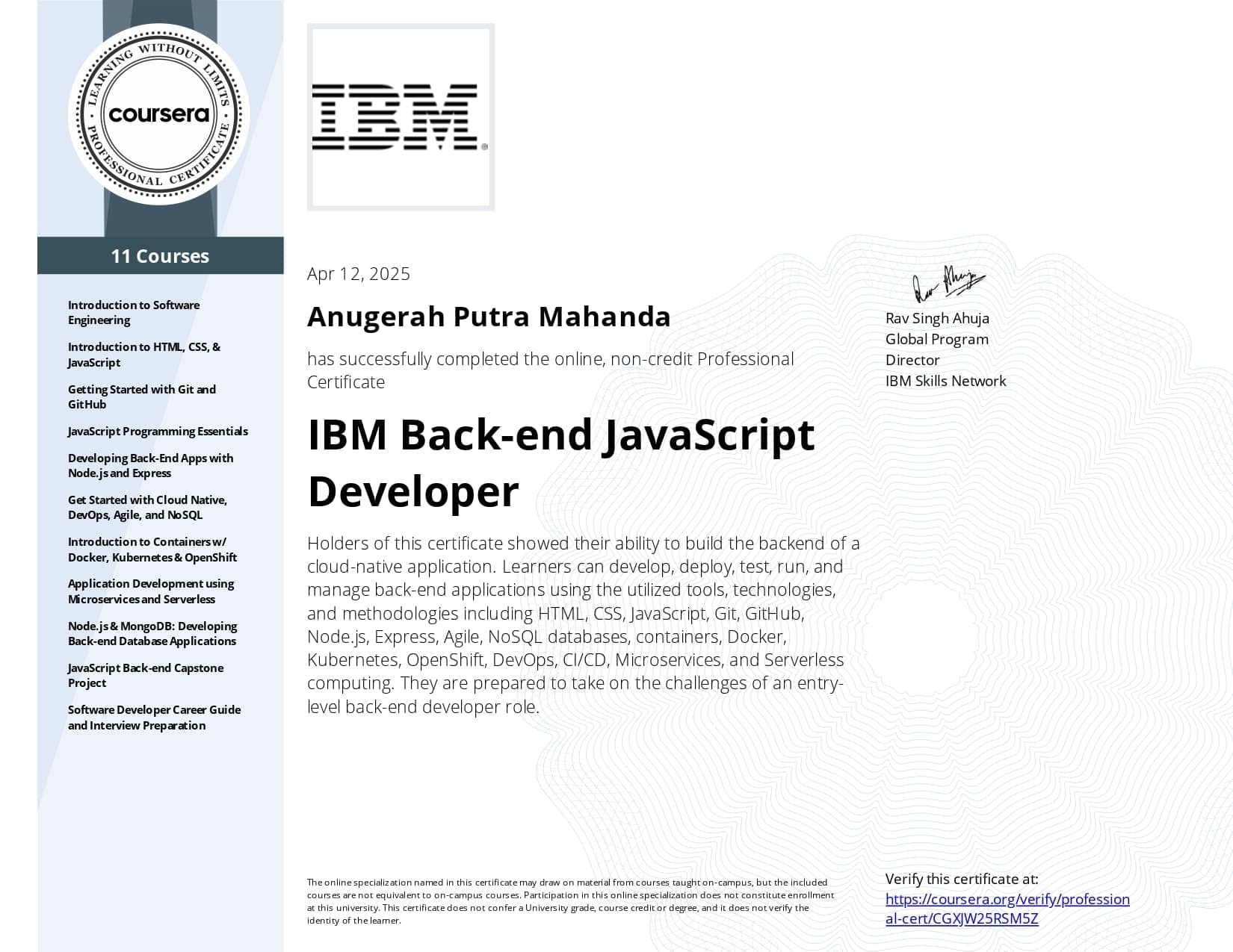 IBM Back-end JavaScript Developer